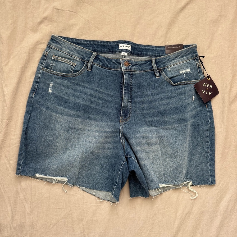 Women's High-Rise Blue Jean Shorts with Distressed Details - Ava & Viv
